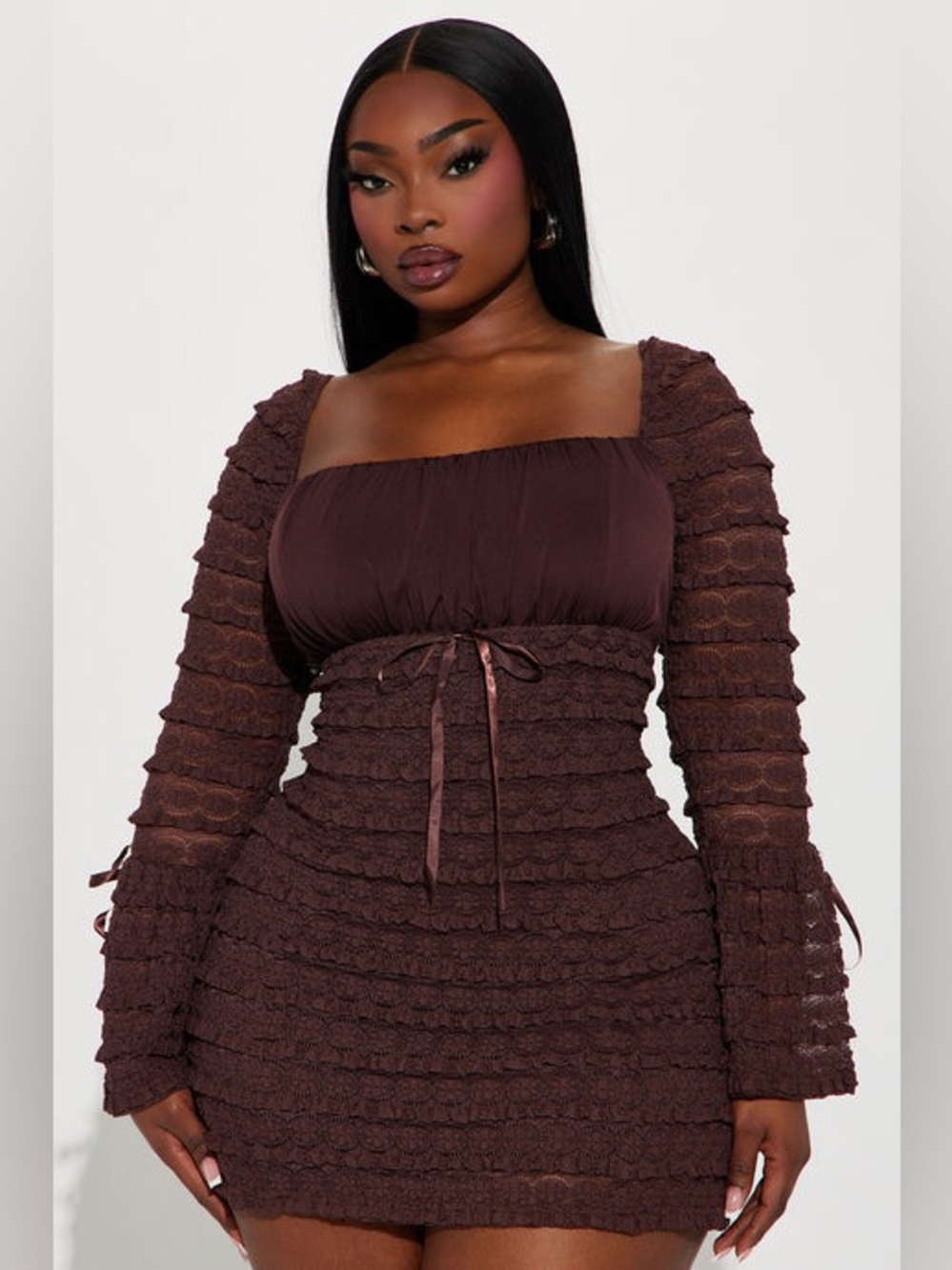 💫 Chocolate Espresso Lace Mini Dress - Brown Bell Sleeves Size Extra Large NWT